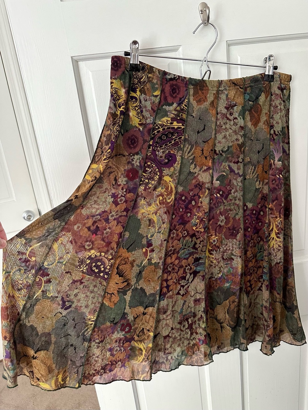 Coldwater Creek Floral Tapestry Seamed Midi Skirt Romantic Bohomian Size MP